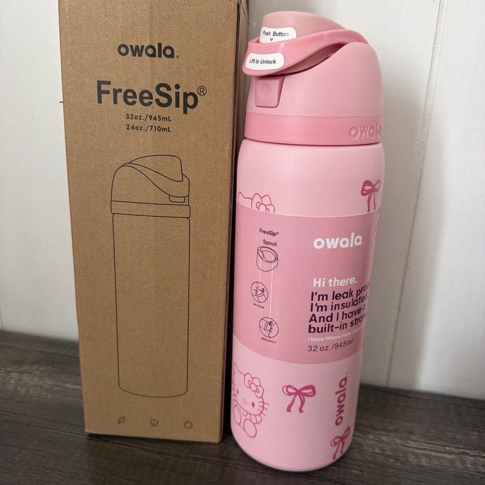 Owala x Hello Kitty Limited‑Edition 32oz FreeSip Water Bottle, Pink Rose Quartz